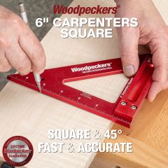 Carpenter’s Square in use marking 45-degree angle on red oak board.
