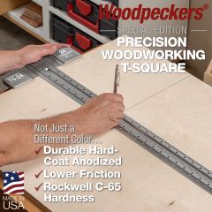 Special Edition Precision T-Square in use scribing line parallel to the edge of plywood sheet.