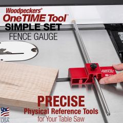Simple Set Fence Gauge on table saw with probe extended to rip fence.
